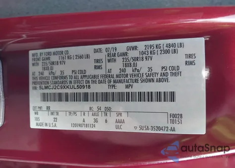 2019 Lincoln Mkc Select z USA, uszkodzony, nr VIN 5LMCJ2C9XKUL50918